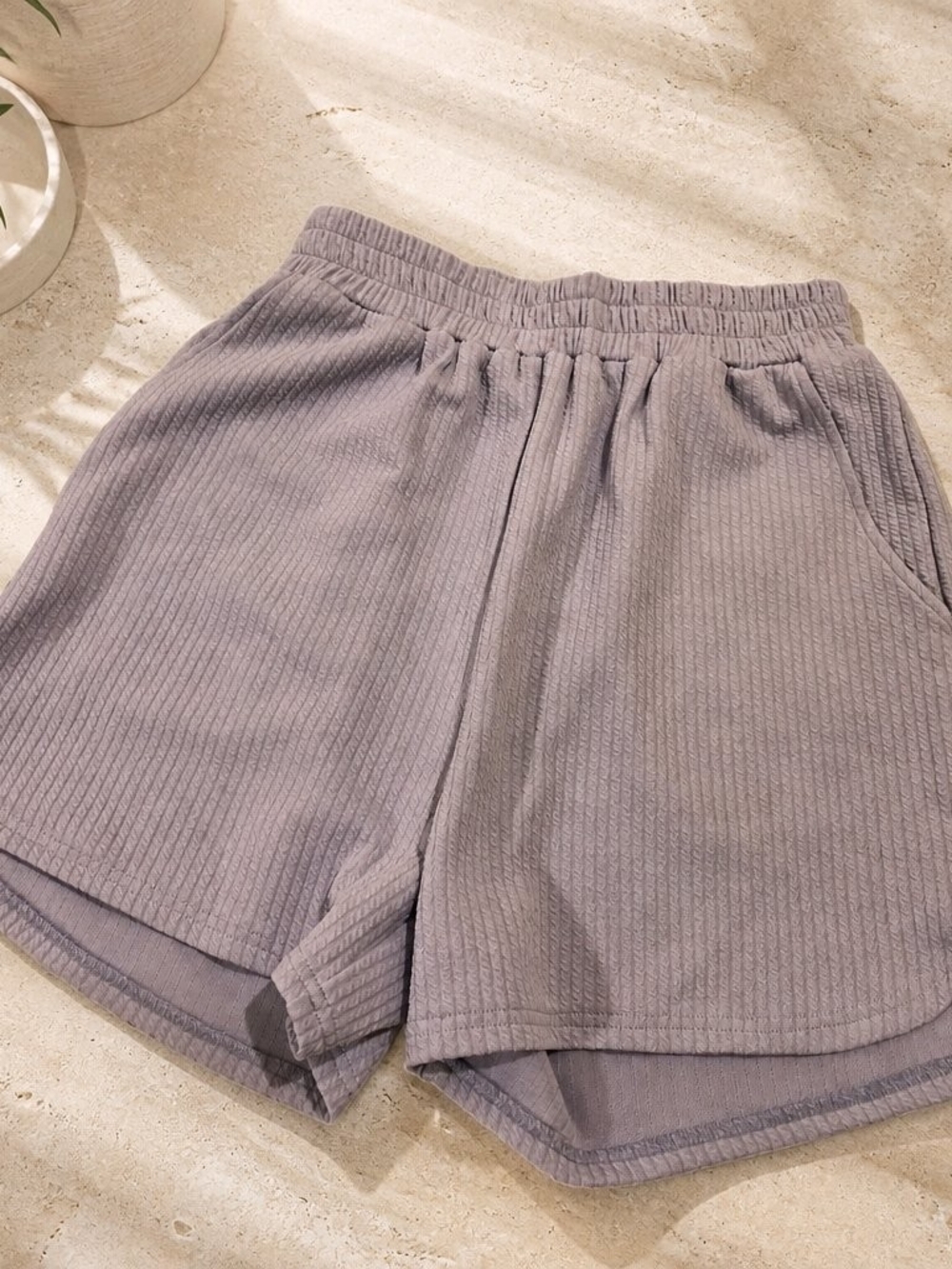 Women's Ribbed Athletic Shorts - Light Grey
